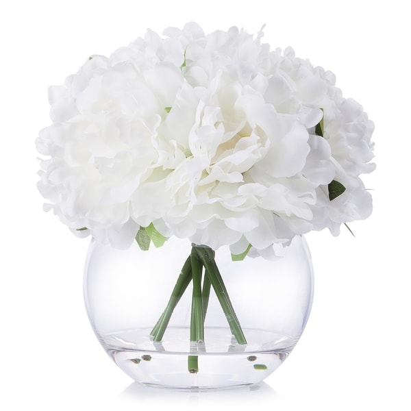 Shop Enova Home White Artificial Peony Flower Arrangement in Clear