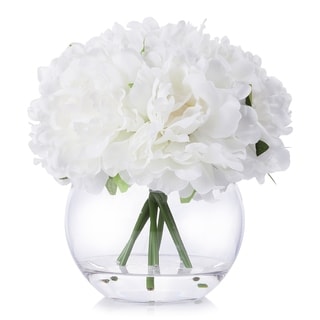 Enova Home White Artificial Silk Peony Fake Flowers Arrangement in ...