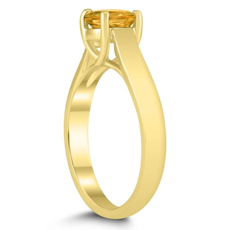 Round 6MM Citrine Cathedral Solitaire Ring in 10K Yellow Gold