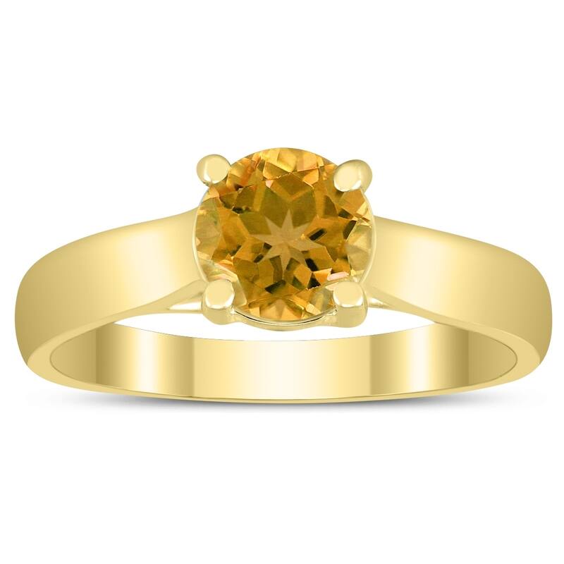 Round 6MM Citrine Cathedral Solitaire Ring in 10K Yellow Gold