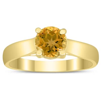 Round 6MM Citrine Cathedral Solitaire Ring in 10K Yellow Gold