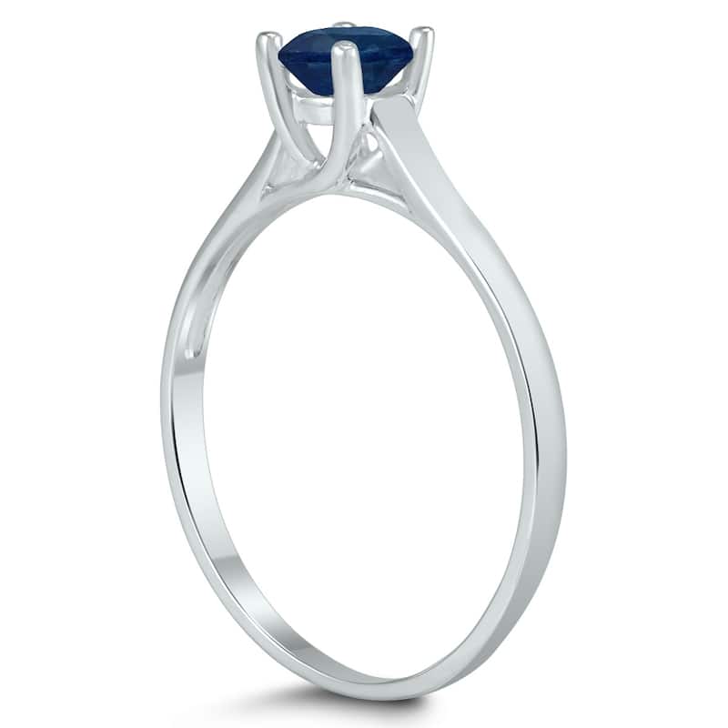 Round 4MM Sapphire Cathedral Solitaire Ring in 10K White Gold