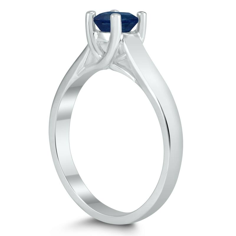 Round 5MM Sapphire Cathedral Solitaire Ring in 10K White Gold