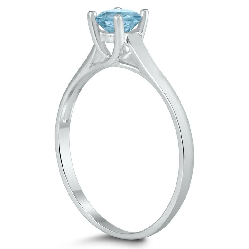 Round 4MM Aquamarine Cathedral Solitaire Ring in 10K White Gold
