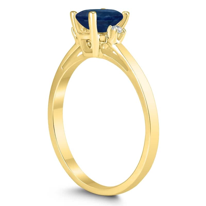 Emerald Cut 6X4MM Sapphire and Diamond Three Stone Ring in 10K Yellow Gold