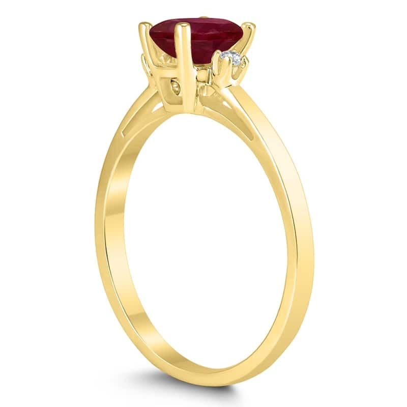 Emerald Cut 6X4MM Ruby and Diamond Three Stone Ring in 10K Yellow Gold