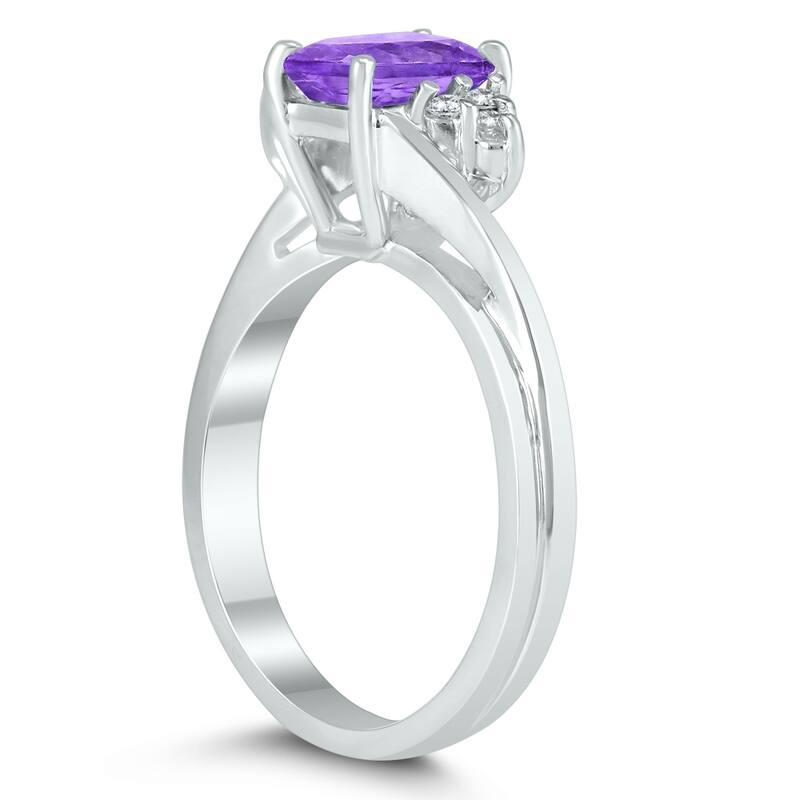 7X5MM Amethyst and Diamond Twist Ring in 10K White Gold
