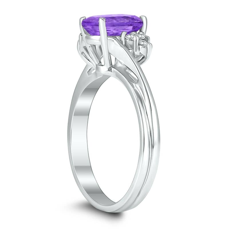 8X6MM Amethyst and Diamond Twist Ring in 10K White Gold