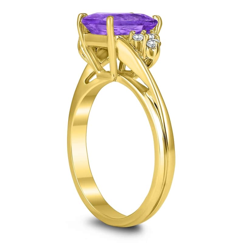 8X6MM Amethyst and Diamond Twist Ring in 10K Yellow Gold