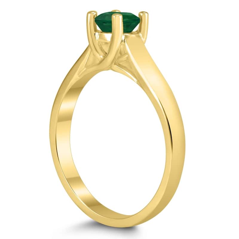 Round 5MM Emerald Cathedral Solitaire Ring in 10K Yellow Gold