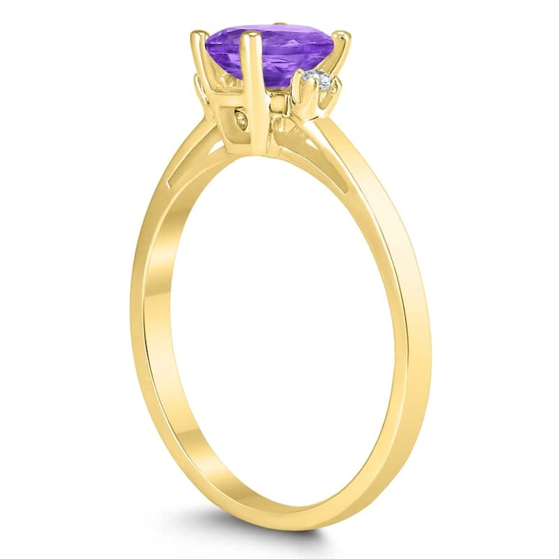 Emerald Cut 6X4MM Amethyst and Diamond Three Stone Ring in 10K Yellow Gold