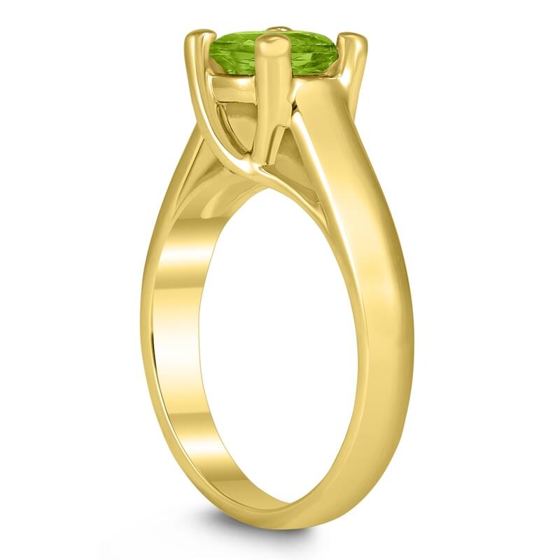 Round 7MM Peridot Cathedral Solitaire Ring in 10K Yellow Gold