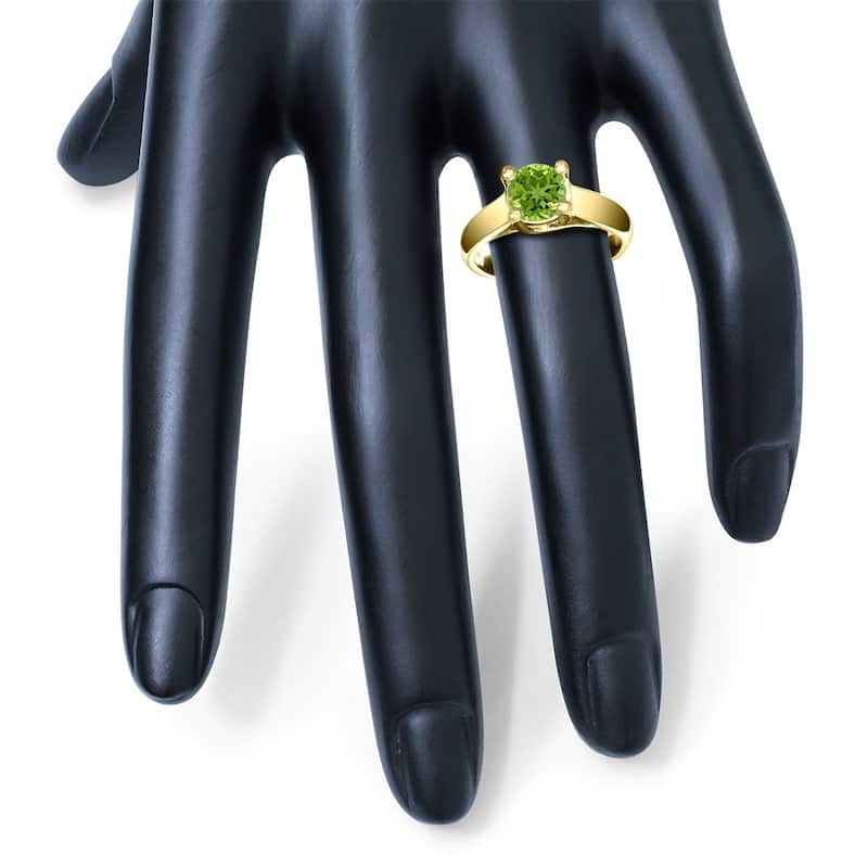 Round 7MM Peridot Cathedral Solitaire Ring in 10K Yellow Gold