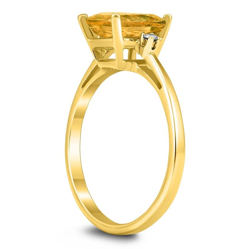 Emerald Cut 8X6MM Citrine and Diamond Three Stone Ring in 10K Yellow Gold