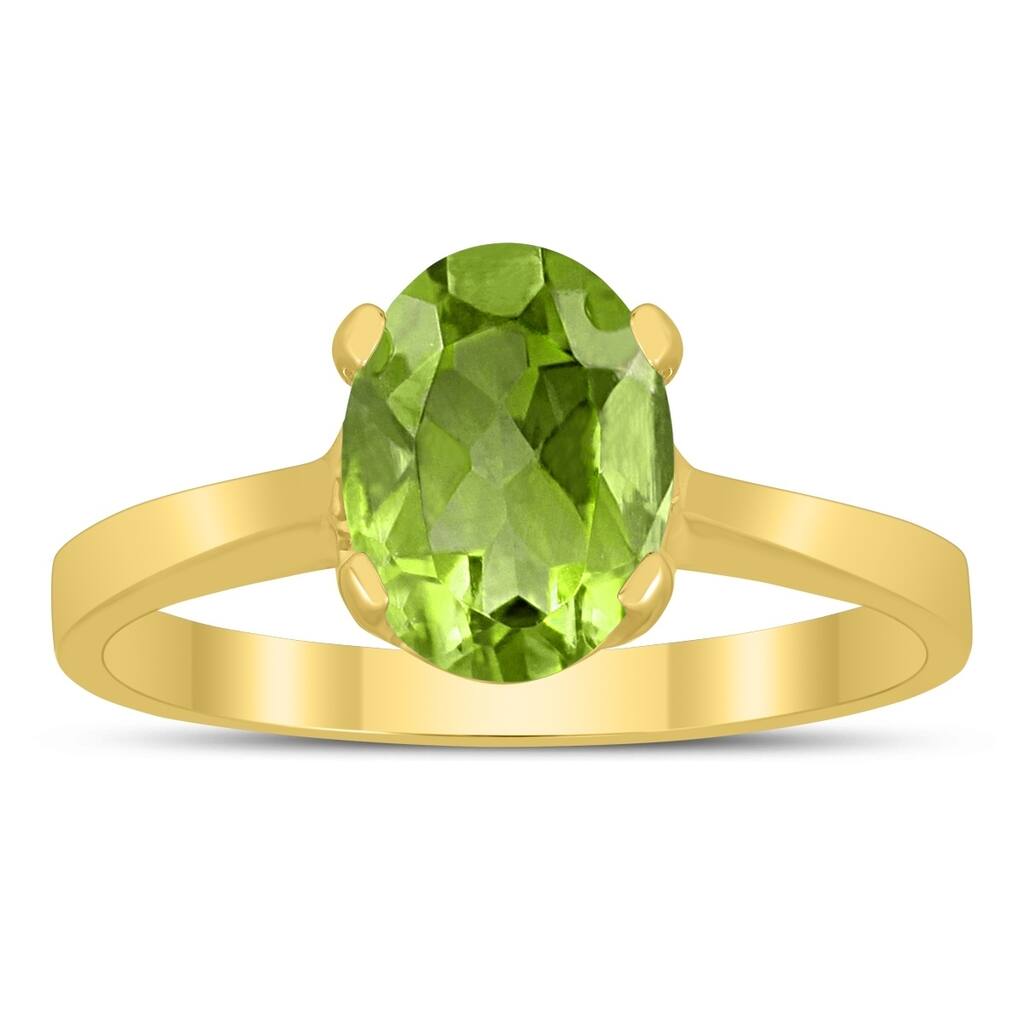 Oval Solitaire 8X6MM Peridot Ring in 10K Yellow Gold