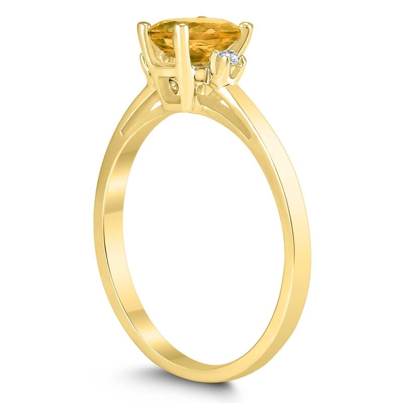 Emerald Cut 6X4MM Citrine and Diamond Three Stone Ring in 10K Yellow Gold