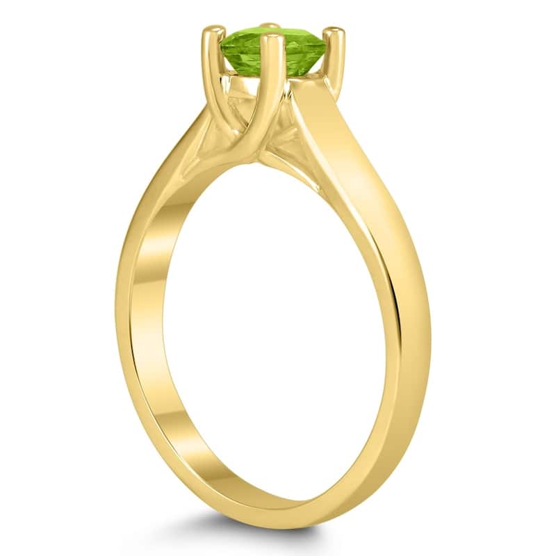 Round 5MM Peridot Cathedral Solitaire Ring in 10K Yellow Gold