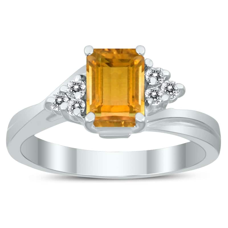 7X5MM Citrine and Diamond Twist Ring in 10K White Gold