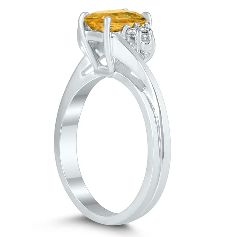 7X5MM Citrine and Diamond Twist Ring in 10K White Gold