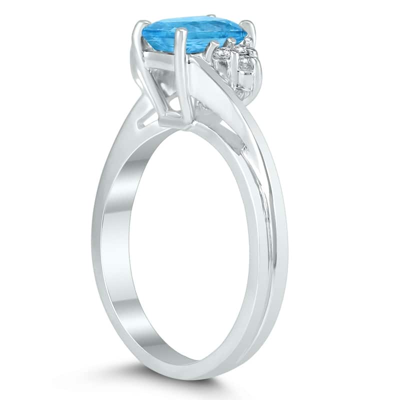 7X5MM Blue Topaz and Diamond Twist Ring in 10K White Gold