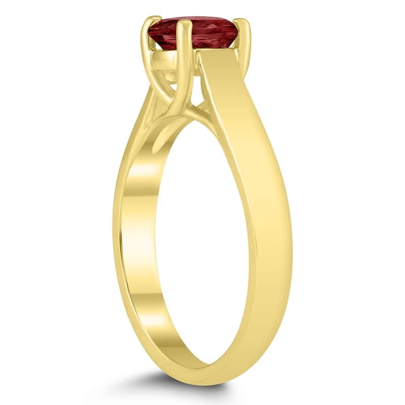 Round 6MM Garnet Cathedral Solitaire Ring in 10K Yellow Gold