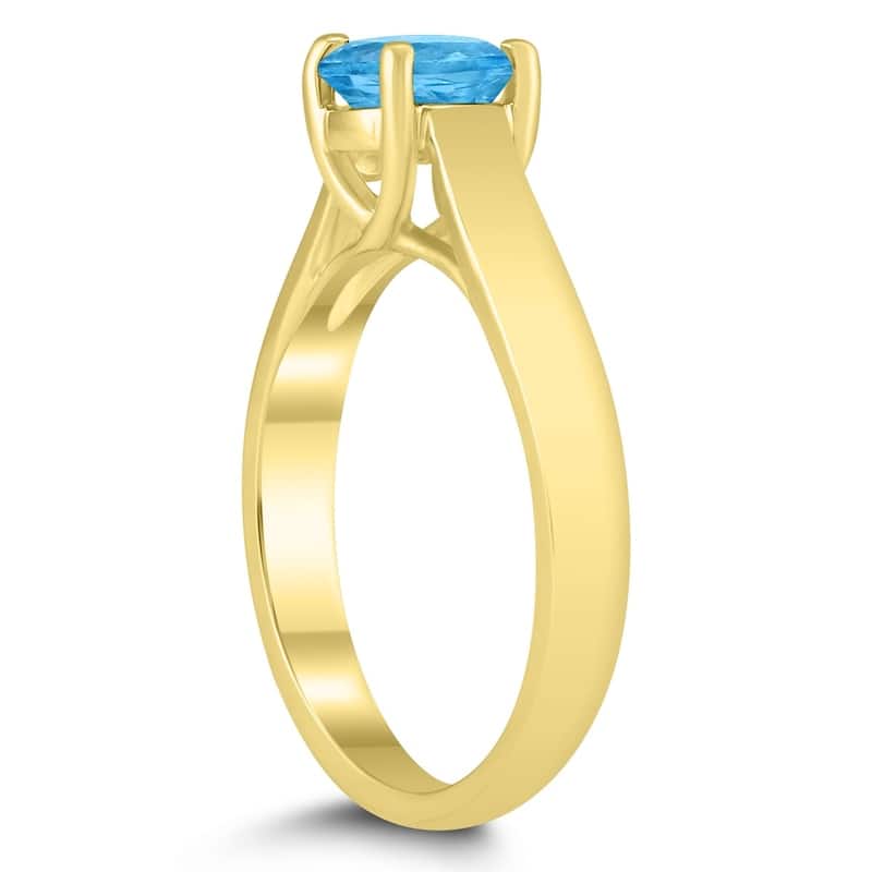 Round 6MM Blue Topaz Cathedral Solitaire Ring in 10K Yellow Gold
