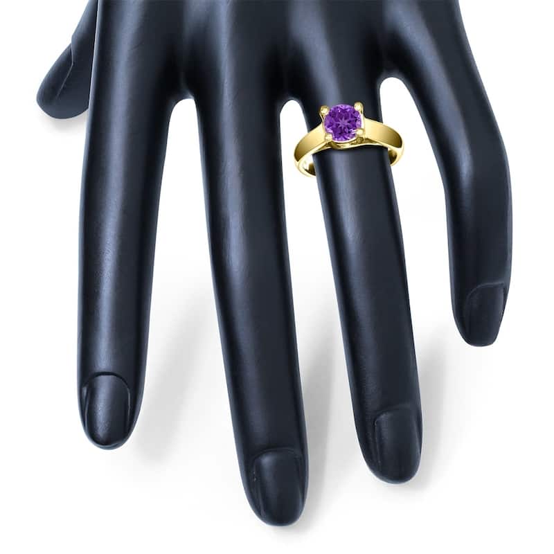 Round 7MM Amethyst Cathedral Solitaire Ring in 10K Yellow Gold