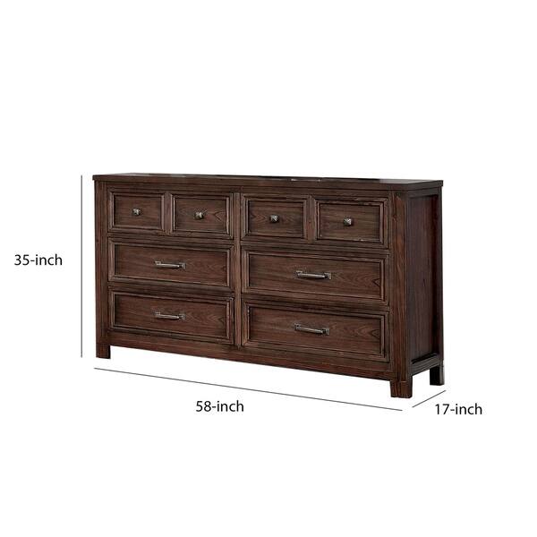 6 Drawer Transitional Wooden Dresser with Molded Trim, Brown Bed Bath