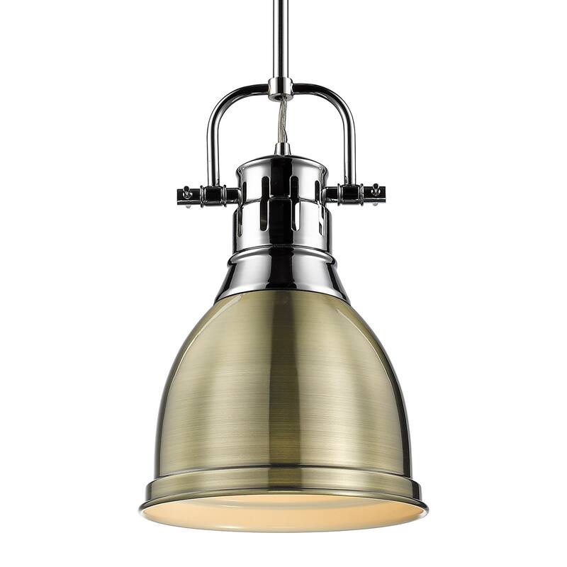 Duncan Small Pendant with Rod - Chrome with Aged Brass