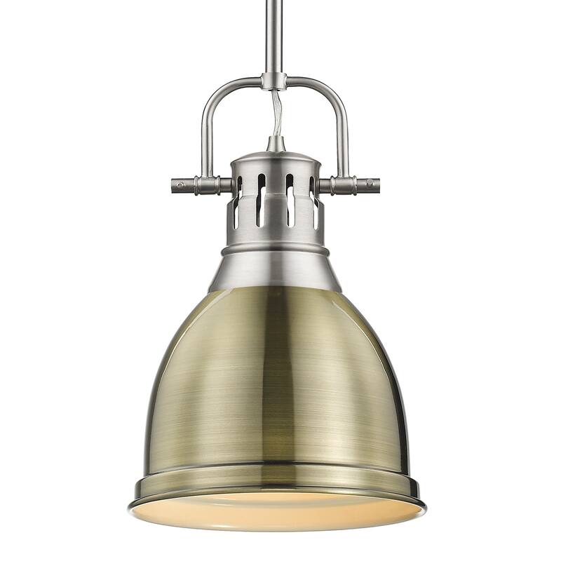 Duncan Small Pendant with Rod - Pewter with Aged Brass