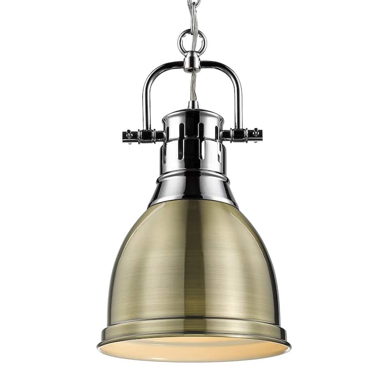 Duncan Small Pendant with Chain - Chrome with Aged Brass