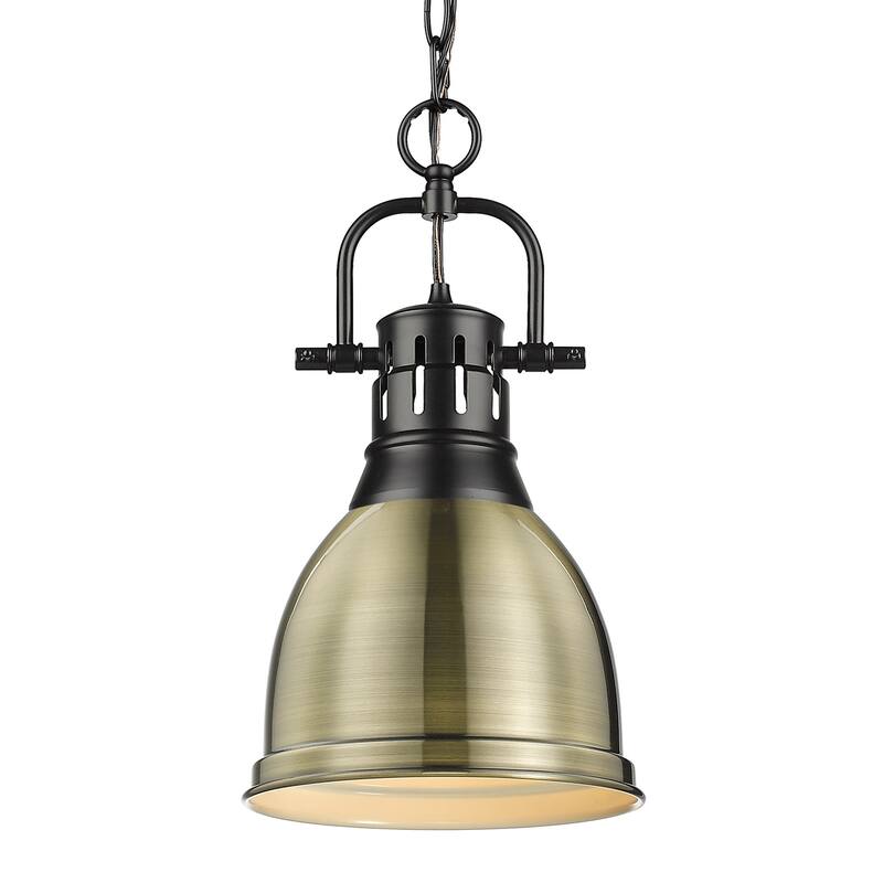 Duncan Small Pendant with Chain - Matte Black with Aged Brass