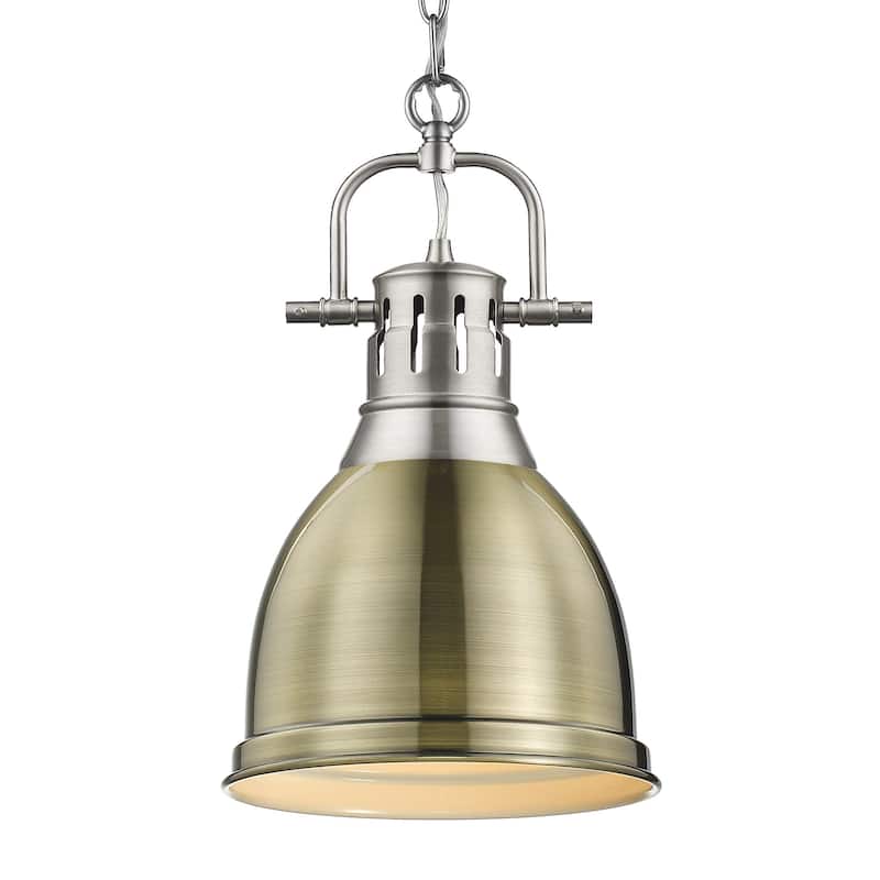 Duncan Small Pendant with Chain - Pewter with Aged Brass
