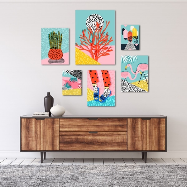 Funky Modern Tropical Graphic Art Canvas Set