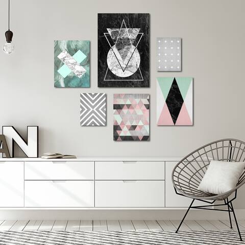 Modern Geometric Abstract 6 Piece Gallery Wrapped Canvas Wall Art Set - 16 x 20