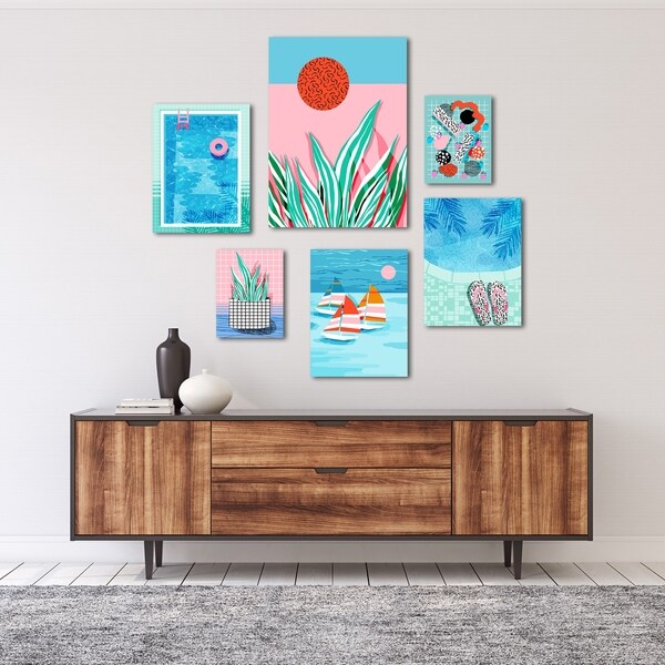 Funky Modern Tropical Pool Graphic Art Canvas Set