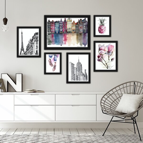 Modern Amsterdam New York Paris Framed Art Set