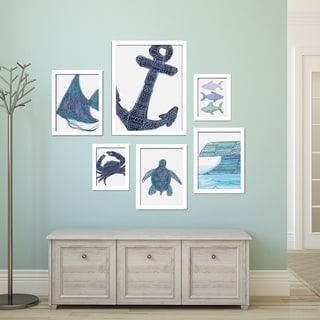 Coastal Beach House 6 Piece Framed Print Gallery Wall Art Set - Bed 