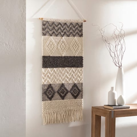 Hanneke Hand Woven Wool and Cotton 22" x 44" inch Bohemian/Global Tapestry - 22" x 44"