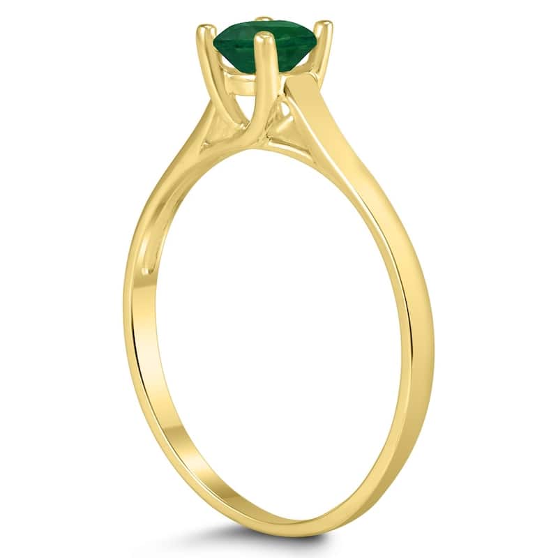Round 4MM Emerald Cathedral Solitaire Ring in 10K Yellow Gold