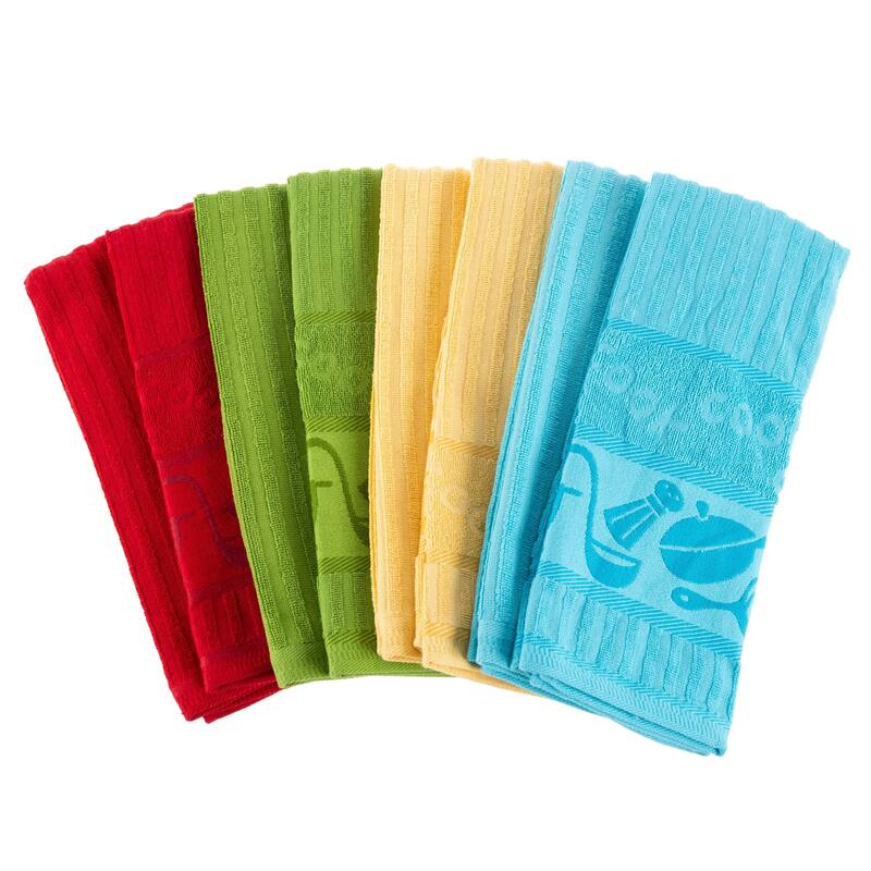 Kitchen Towel Set 100% Cotton Hand Towel / Dishtowels for Drying by Porch & Den - 16 x 28 - Multicolor Waffle Weave