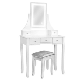 Vanity Table Set With Light Up LED Rectangle Mirror & Stool - Bed Bath ...