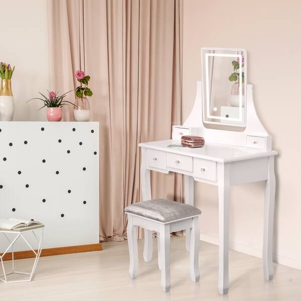 Shop Vanity Table Set With Light Up Led Rectangle Mirror Stool