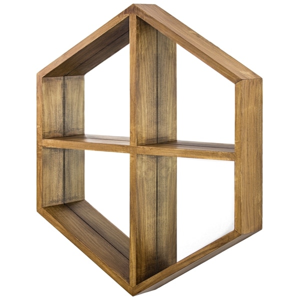 Hexagon Wood Wall Mirror with Storage Shelves (28" x 24")