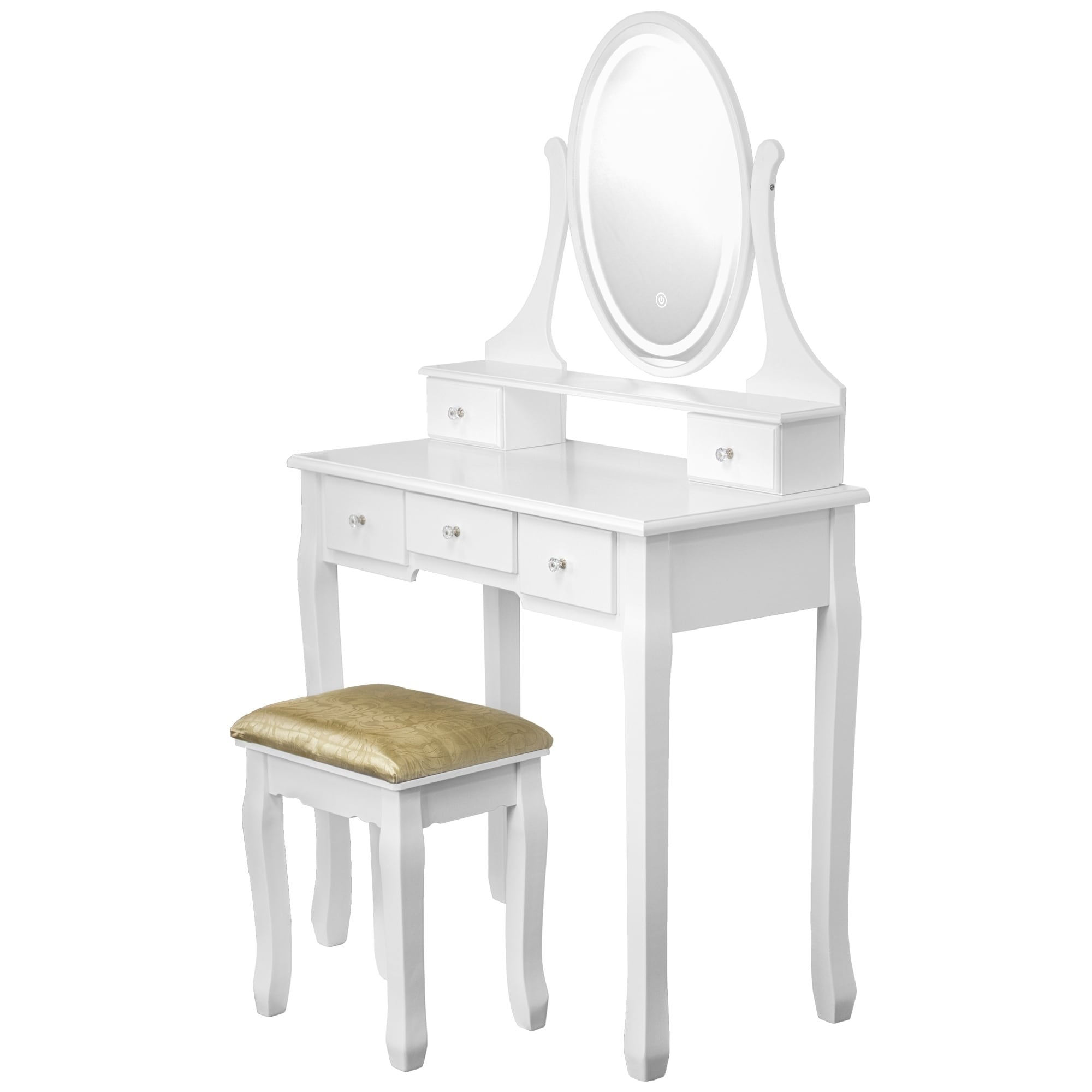 American Art Decor Makeup Vanity Table Set With Light Up Touch Screen Led Oval Mirror