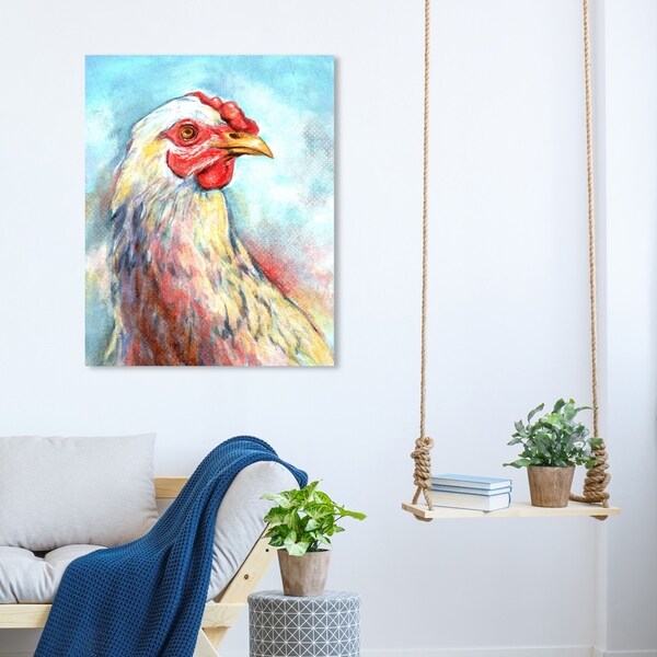 Oliver Gal 'Spring Chicken' Animals Wall Art Canvas Print - Red, Blue