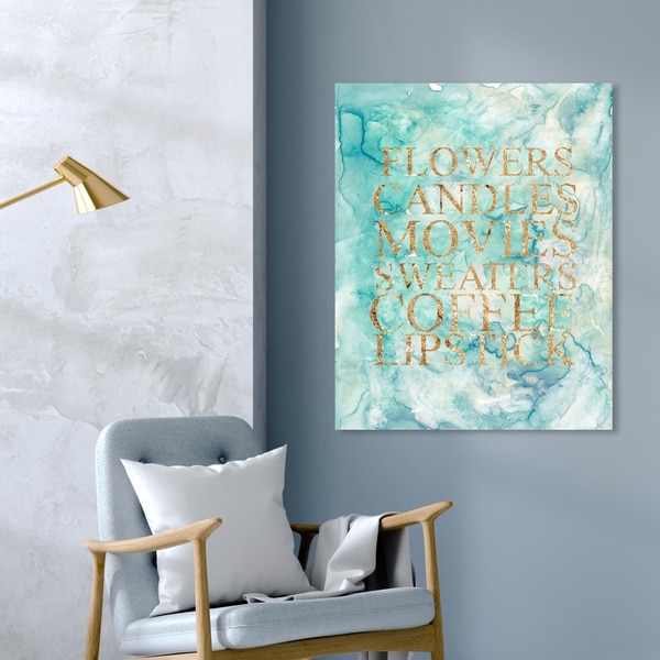 Oliver Gal 'Happy Things' Typography and Quotes Wall Art Canvas Print - Green, Gold