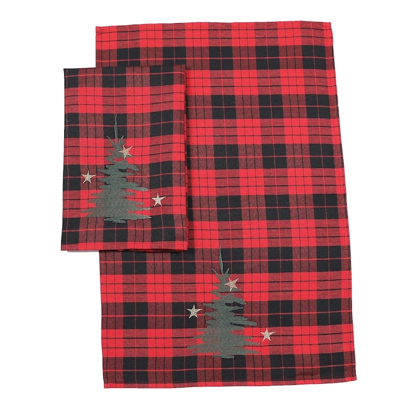 Christmas Tree Decorative Tartan Towels 14"x22", Set of 2 - 14"x22"