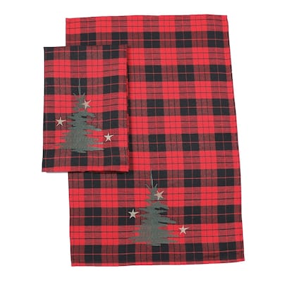Christmas Tree Decorative Tartan Towels 14"x22", Set of 2 - 14"x22"