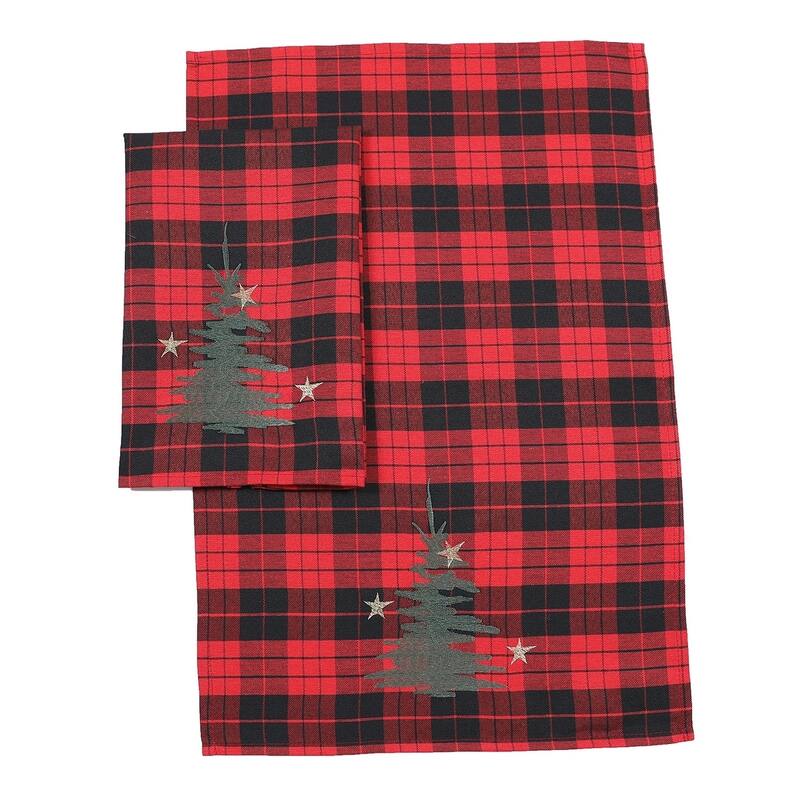 Christmas Tree Decorative Tartan Towels 14"x22", Set of 2 - 14"x22"